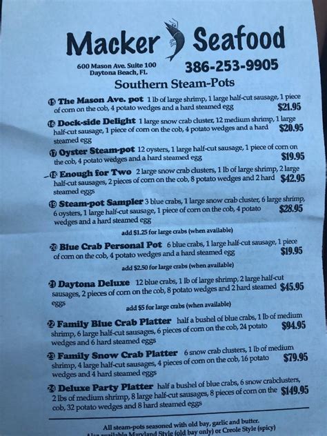 macker seafood daytona beach menu.